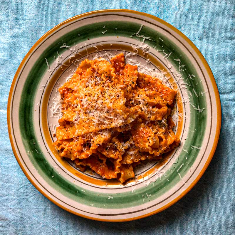 Recipe for Calabrian Nduja pasta with San Marzano Tomatoes and Pecorino