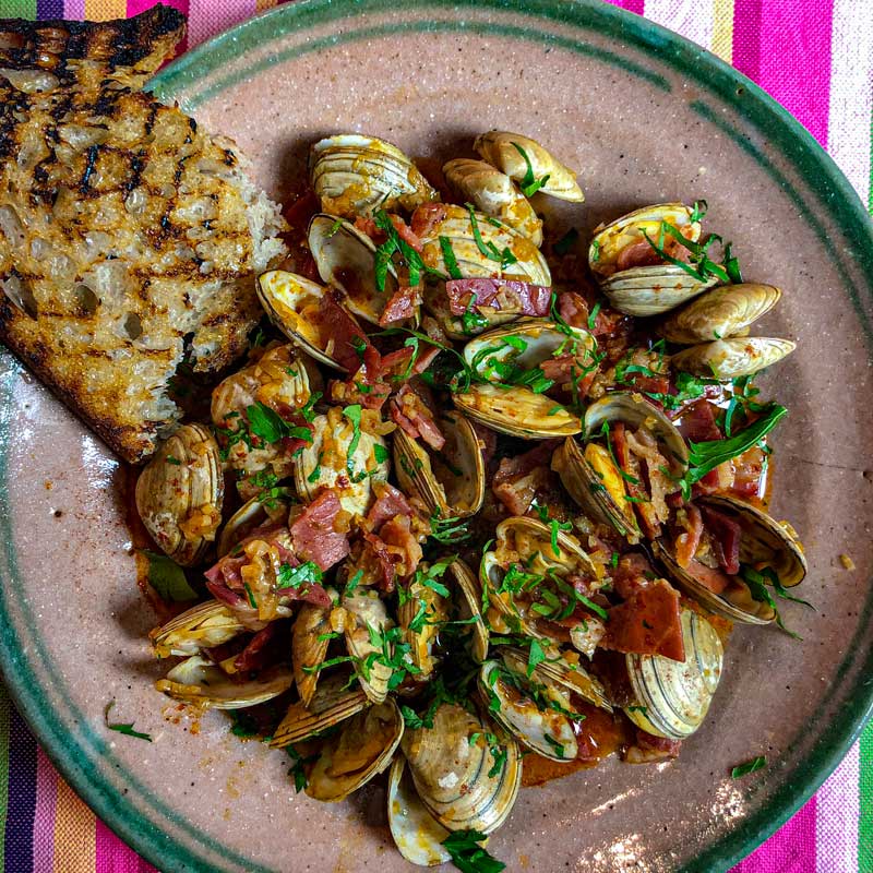 Somerset Foodie Recipe for Clams with Serrano Ham & Fino Sherry