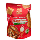 A 50g pack of Chao Sua Rice Crackers with red branding and images of shrimps on the pack, pictured on a white background.