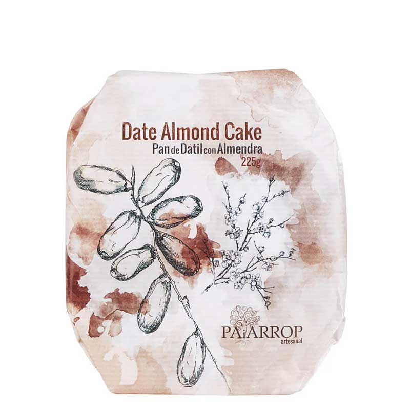 A Paiarrop Date Almond Cake or Pan de Datil con Almendra on a white background