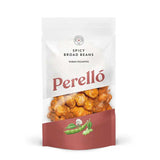 Bag of Perello spicy broad beans on a white background
