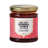 Jar of Rempapa Spice Co Red Hot Sambal Tumis Chilli Paste with a decorative label on a white background
