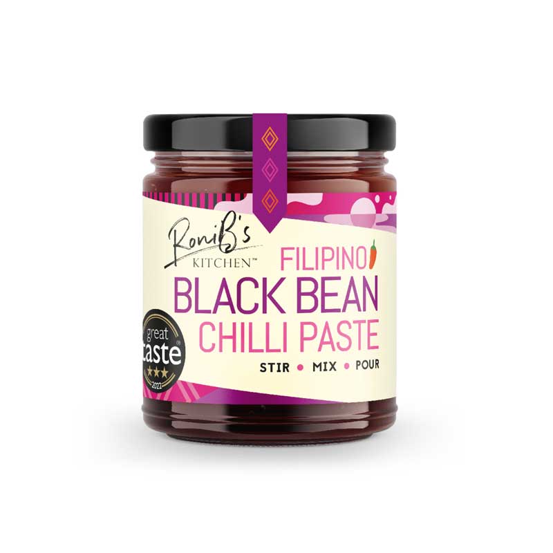 Jar of Roni's Kitchen Filipino Black Bean Chilli Paste on a white background