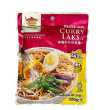 A 200g pack of Tean's Gourmet Paste for Curry Laksa showing a bowl of Malaysian laksa on the front of the pack.