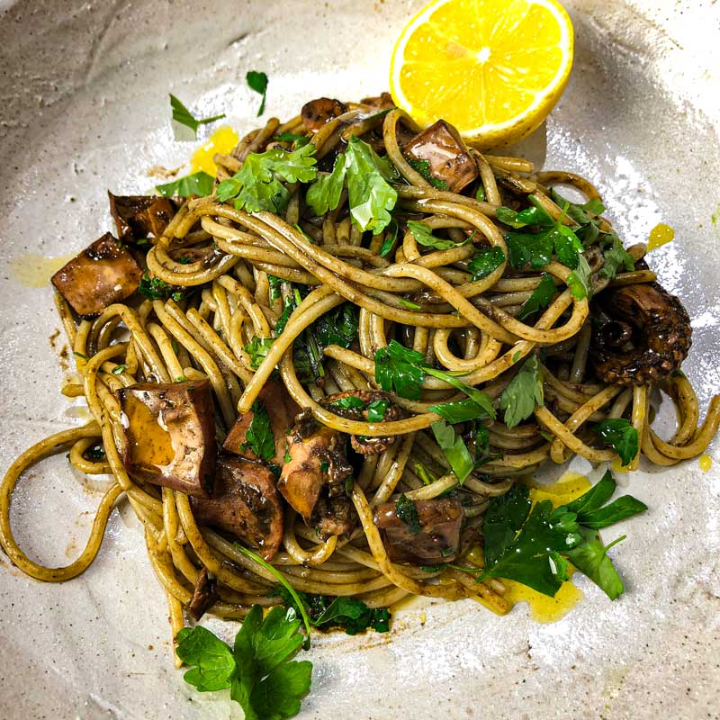 Picture of the Recipe for Rockfish Squid in Ink Sauce with Spaghetti