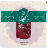 A pack of Fisan Hand Carved Iberico Cebo de Campo Ham 50g on a white background