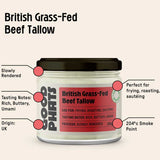 Jar of Good Phats British Grass-Fed Beef Tallow with label details on a beige background