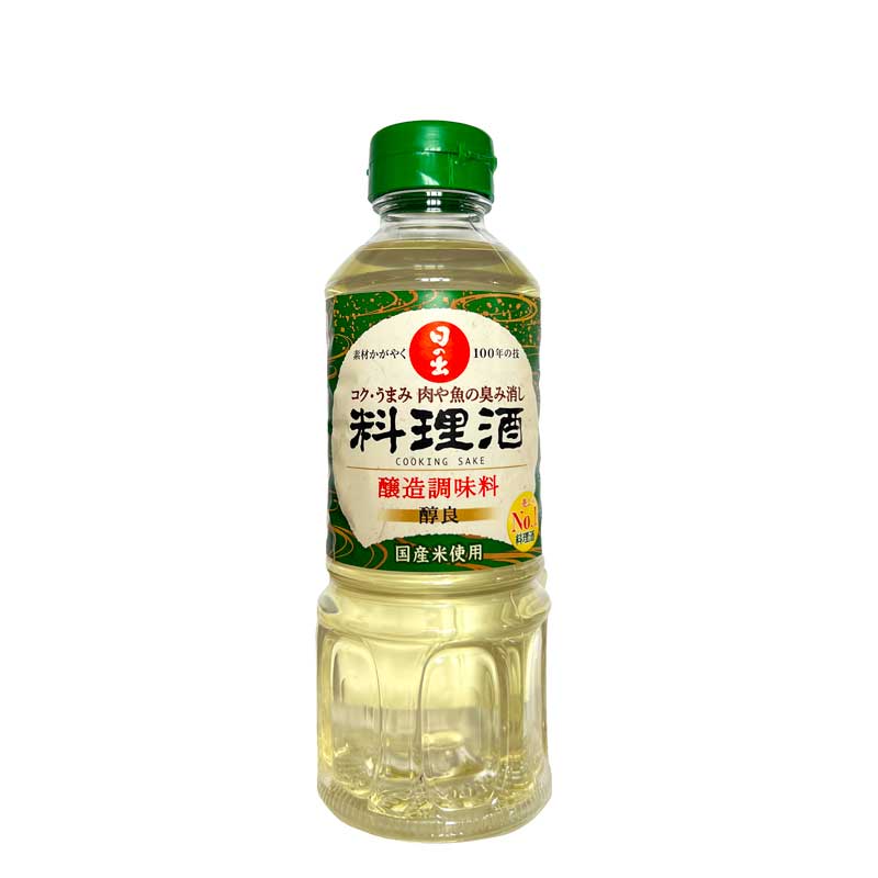A 400ml bottle of Hinode Ryorishu cooking sake with a green cap on a white background.