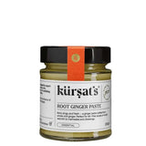 A 180g jar of Kursat's Root Ginger Paste with a white label and a black lid