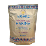 Bag of Masamaiz White Heirloom Corn Masa Harina Flour 1kg on a white background