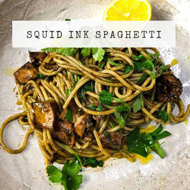 Di Martino Spaghetti with pieces of squid in an inky black sauce
